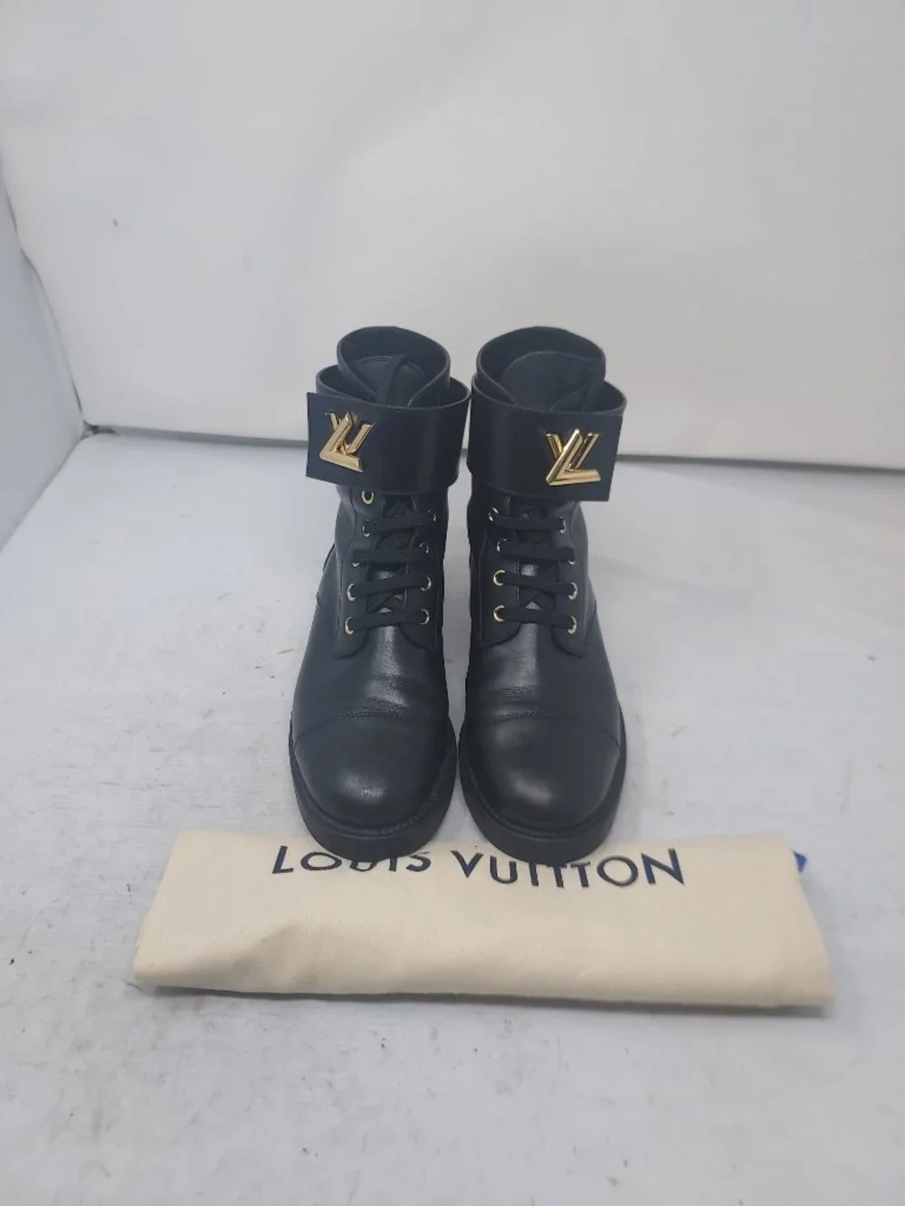 Louis Vuitton Black Leather Wonderland Ranger Combat Boot